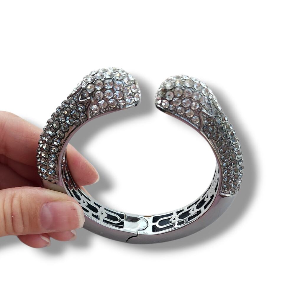 Vintage Joan‎ Boyce Gray Rhinestone Gunmetal Clamper Bangle Bracelet Crystals